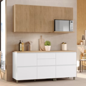 Cozinha Completa 5 Portas e 5 Gavetas 100% MDF Rainha Branco/Nature Nesher