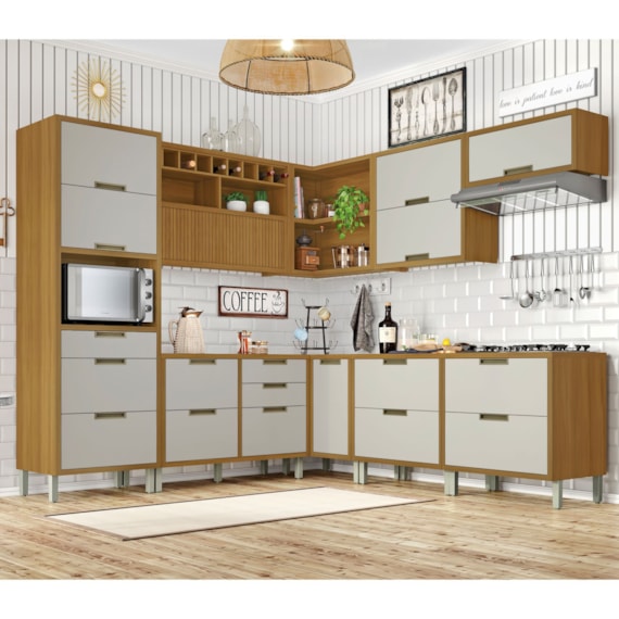 Cozinha Completa Ângulo 9 Peças Imperatriz Freijó/Off White Nesher