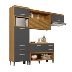 Cozinha Completa Com Torre Quente 100% MDF Princesa Freijó/Grafite Nesher