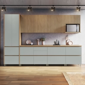 Cozinha Completa Rainha 10 Portas 8 Gavetas Ripado 100% Mdf Nature/Verde Nesher