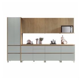 Cozinha Completa Rainha 10 Portas 8 Gavetas Ripado 100% Mdf Nature/Verde Nesher