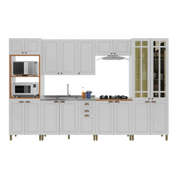 Cozinha Modulada 18 Portas 2 Gavetas Com Vidro Reflecta Firenze Branco Indekes
