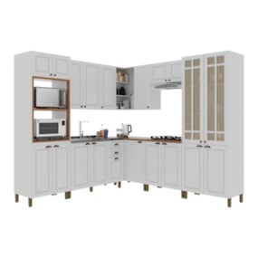 Cozinha Modulada 20 Portas 2 Gavetas Com Vidro Reflecta Firenze Branco Indekes