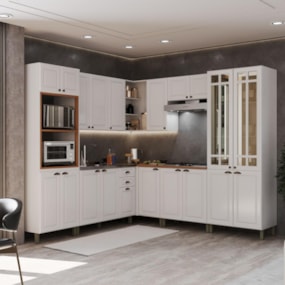 Cozinha Modulada 20 Portas 2 Gavetas Com Vidro Reflecta Firenze Branco Indekes