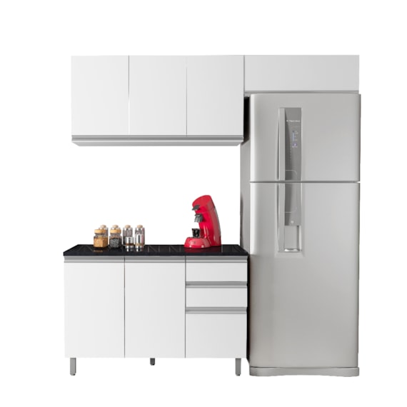 Cozinha Modulada 3 peças 7 portas 2 gavetas com tampo Evidence Branco Poliman