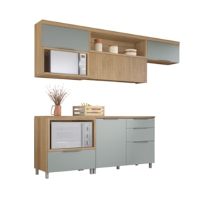 Cozinha Modulada 5 Peças e 5 Gavetas 100% MDF Marquesa Nature/Verde Nesher