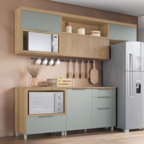 Cozinha Modulada 5 Peças e 5 Gavetas 100% MDF Marquesa Nature/Verde Nesher