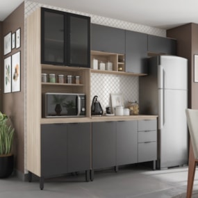 Cozinha Modulada Firenze 10 Portas 2 Gavetas Avena/Grafito Demobile