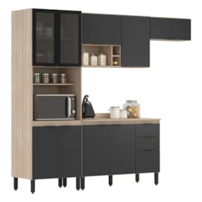 Cozinha Modulada Firenze 10 Portas 2 Gavetas Avena/Grafito Demobile