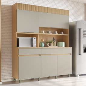 Cozinha Realeza 160 cm 5 Portas 2 gavetas 100% MDF Realeza Carvalho/Greige Nesher