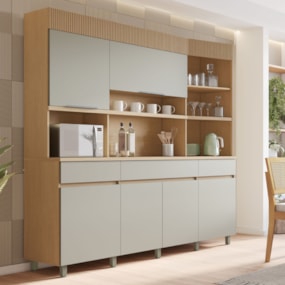 Cozinha Realeza 6 Portas 3 Gavetas 100% MDF Realeza Carvalho/Greige Nesher