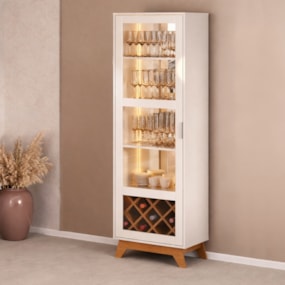 Cristaleira Mirage Com Luzes De LED E Adega Cinamomo/Off White Artely 