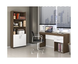 Escritório Compacto 2 Peças Office Nogal com Branco Notável Móveis