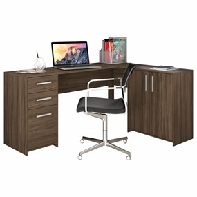 Escrivaninha em L para escritório com 2 Gavetas e 3 Portas Nogal Trend NT2005 Notável Móveis