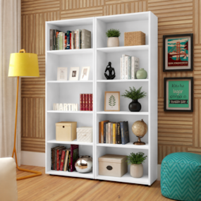 Estante Para Livros Dupla Multy 10 Prateleiras Branco Artely