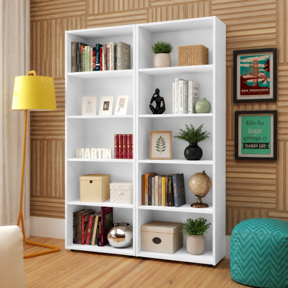 Estante Para Livros Dupla Multy 10 Prateleiras Branco Artely
