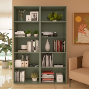 Estante Para Livros Dupla Multy 10 Prateleiras Menta Artely