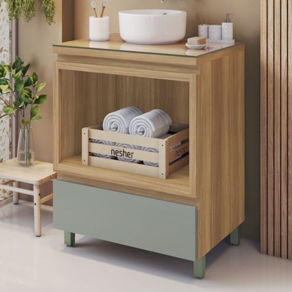 Gabinete para Banheiro 70cm 1 Gaveta com Caixa Organizadora Rainha Nesher