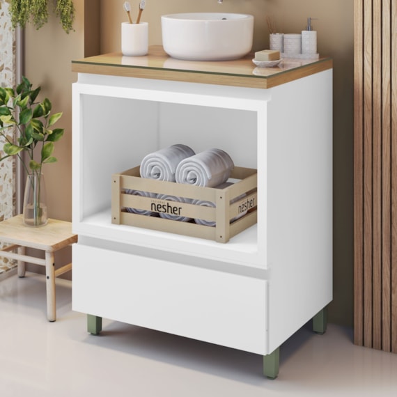 Gabinete para Banheiro 70cm 1 Gaveta com Caixa Organizadora Rainha Nesher