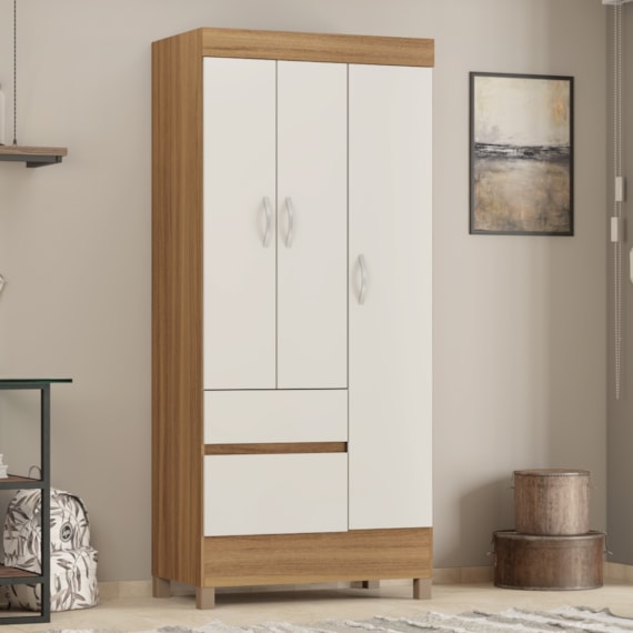 Guarda-Roupa 3 Portas 2 Gavetas Wind Amendola/Off White Demóbile
