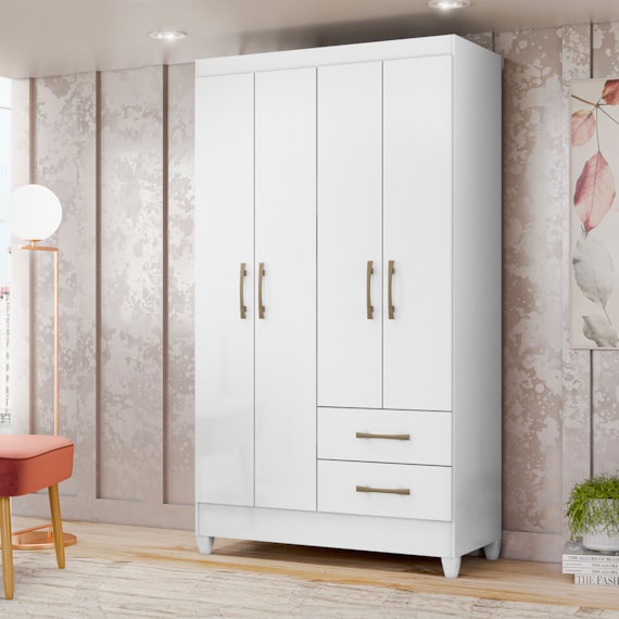 Guarda-Roupa 4 Portas 2 Gavetas Chile Branco Moval 