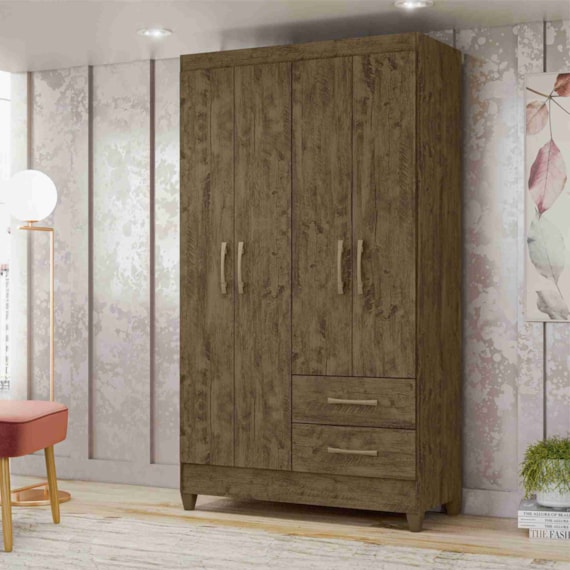 Guarda-Roupa 4 Portas 2 Gavetas Chile Castanho Wood Moval 