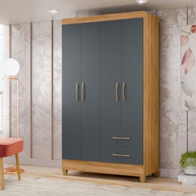 Guarda-Roupa 4 Portas 2 Gavetas Chile Freijó/Cinza Moval