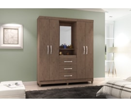 Guarda-Roupa 4 Portas e 3 Gavetas com Espelho Capelinha New Castanho Notável Móveis Guarda-Roupa 4 Portas e 3 Gavetas com Espelho Capelinha New Castanho Notável Móveis