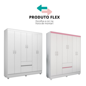 Guarda-Roupa 6 pts 2 gavetas Flash II  Branco Demóbile Guarda-Roupa 6 pts 2 gavetas Flash II  Branco Demóbile