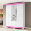 Guarda Roupa Capelinha 4 Portas NT6055 Branco/Rosa Flex Notável Móveis 