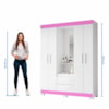Guarda Roupa Capelinha 4 Portas NT6055 Branco/Rosa Flex Notável Móveis 