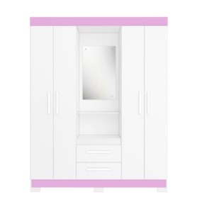 Guarda Roupa Capelinha 4 Portas NT6055 Branco/Rosa Flex Notável Móveis 