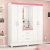Guarda Roupa Capelinha Lord 4 Portas Com Espelho Branco/Rosa Demóbile