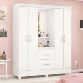 Guarda Roupa Capelinha Lord 4 Portas Com Espelho Branco/Rosa Demóbile