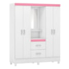 Guarda Roupa Capelinha Lord 4 Portas Com Espelho Branco/Rosa Demóbile