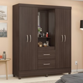 Guarda Roupa Capelinha Lord 4 Portas Com Espelho Café Touch Demóbile