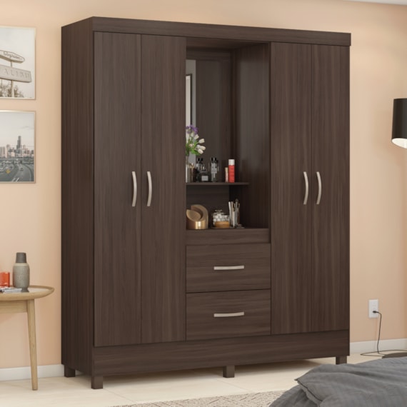 Guarda Roupa Capelinha Lord 4 Portas Com Espelho Café Touch Demóbile