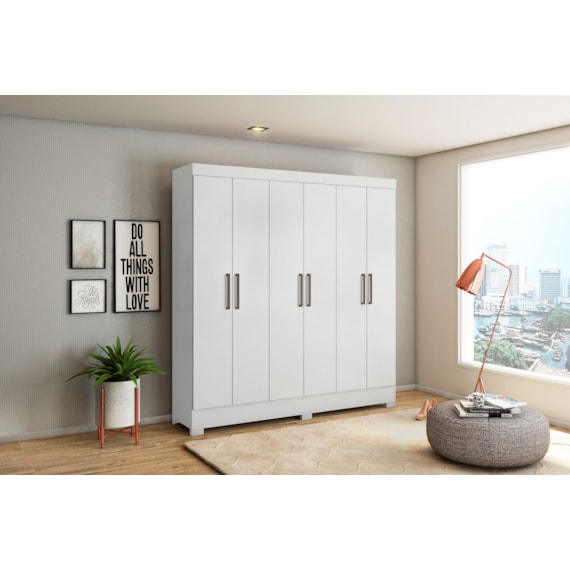 Guarda Roupa Casal 6 Portas 2 Gavetas Prático Branco Demóbile