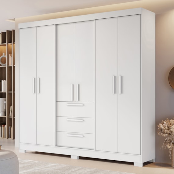 Guarda Roupa Casal 6 Portas 3 Gavetas Branco NT6030 Notável Móveis