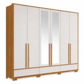 Guarda Roupa Casal 6 Portas 3 Gavetas NT6035 Com Espelho Freijó/Off White Notável Móveis