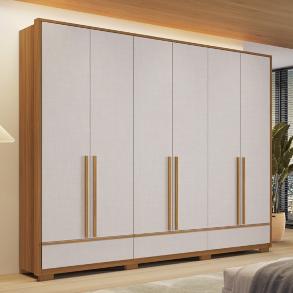 Guarda Roupa Casal 6 Portas 3 Gavetas NT6035 Freijó/Off White Notável Móveis 
