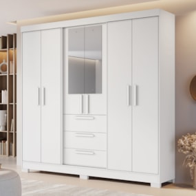 Guarda Roupa Casal 6 Portas Com Espelho 100% MDF NT6030 Branco Notável Móveis 
