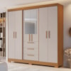 Guarda Roupa Casal 6 Portas Com Espelho 100% MDF NT6030 Freijó/Off White Notável Móveis 