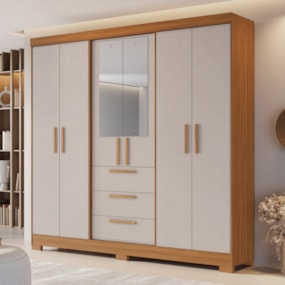 Guarda Roupa Casal 6 Portas Com Espelho 100% MDF NT6030 Freijó/Off White Notável Móveis 