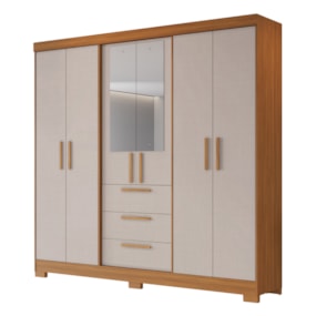 Guarda Roupa Casal 6 Portas Com Espelho 100% MDF NT6030 Freijó/Off White Notável Móveis 