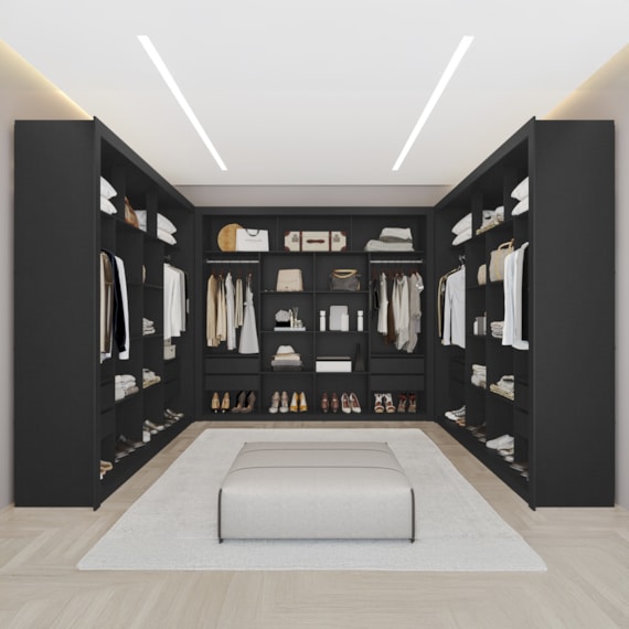 Guarda Roupa Closet Triplo NT6060 MDF Preto Tx Amoudi Móveis 