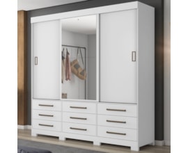 Guarda-Roupa com 3 Portas de Correr, 9 Gavetas e Espelho Branco Nt5030 Notável Móveis Guarda-Roupa com 3 Portas de Correr, 9 Gavetas e Espelho Branco Nt5030 Notável Móveis