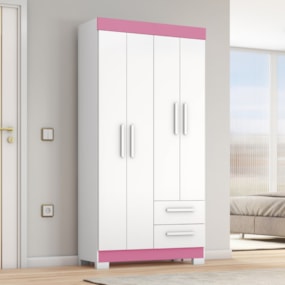 Guarda-Roupa com 4 Portas e 2 Gavetas NT6010 Branco/Rosa Notável Móveis Guarda-Roupa com 4 Portas e 2 Gavetas NT6010 Branco/Rosa Notável Móveis
