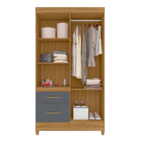 Guarda-Roupa de Solteiro 4 Portas 2 Gavetas Madri Freijó/Cinza Moval Guarda-Roupa de Solteiro 4 Portas 2 Gavetas Madri Freijó/Cinza Moval