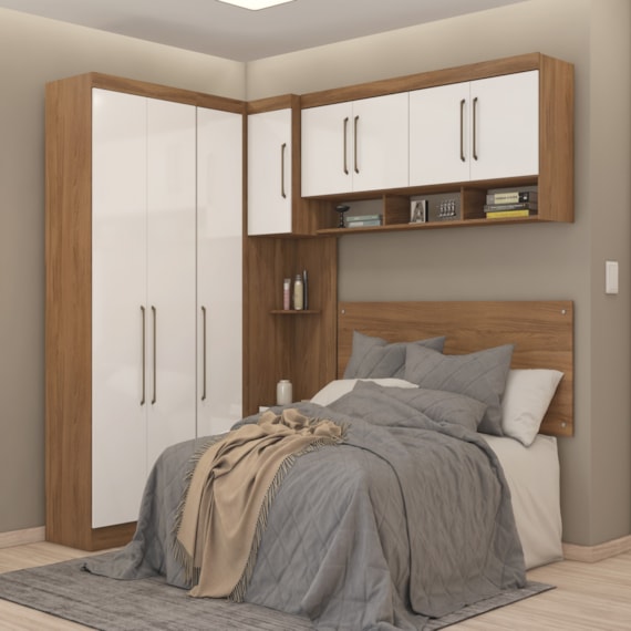 Guarda-Roupa Modulado Casal Modena C03 Amendola/Branco Demóbile